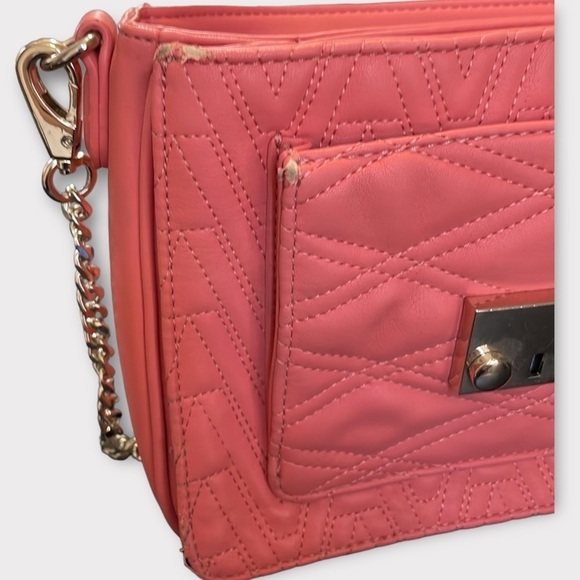 Versace Jeans Pink Leather Shoulder Bag Quilted Front Silver Locking Clasp Purse - Picture 8 of 15